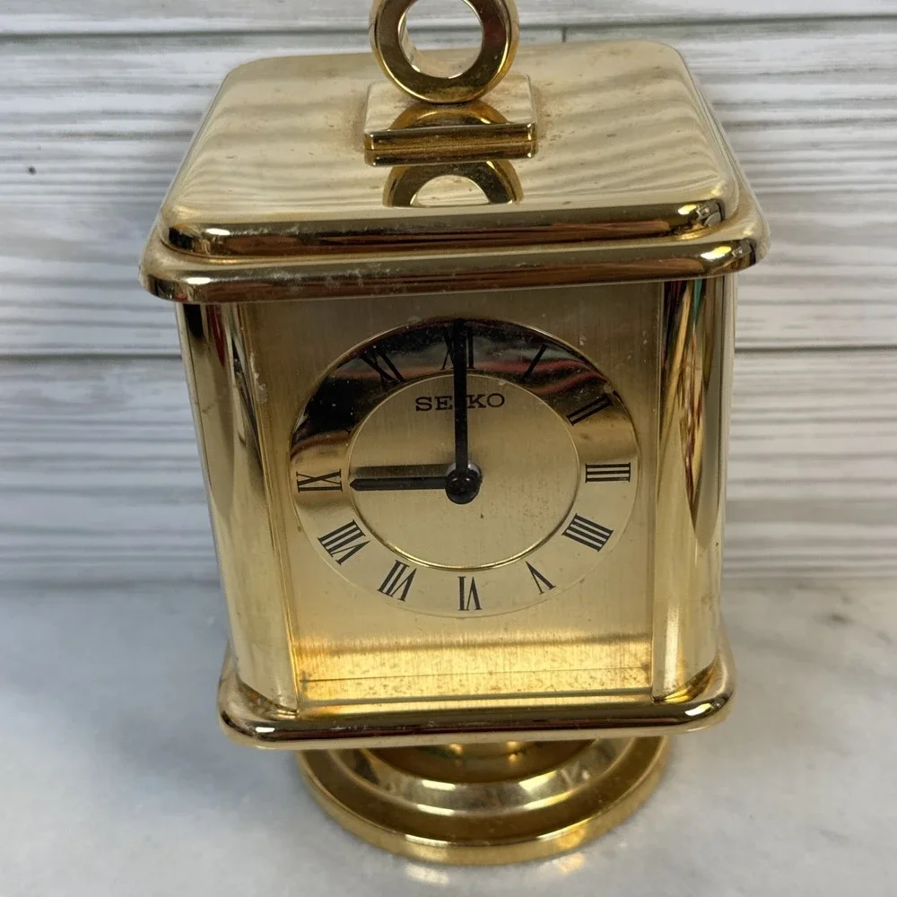VINTAGE SEIKO QHG251G BRASS PHOTO THERMOMETER DESK TABLE CLOCK (DOESN'T WORK)